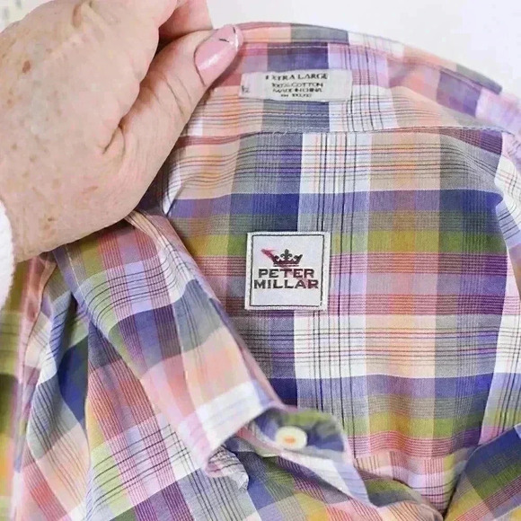 Peter Millar Shirt Men's XL Blue/Green Plaid 100% Cotton Long Sleeve Button Down - Picture 11 of 14